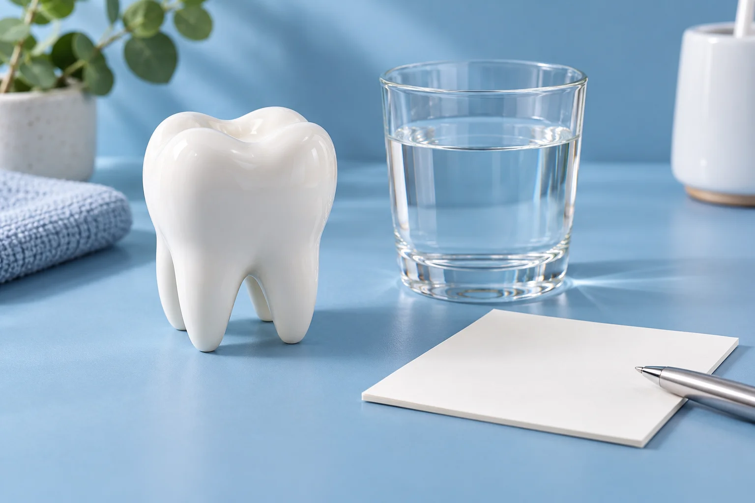 Tooth model, water and symptom notes for tooth sensitivity after a filling